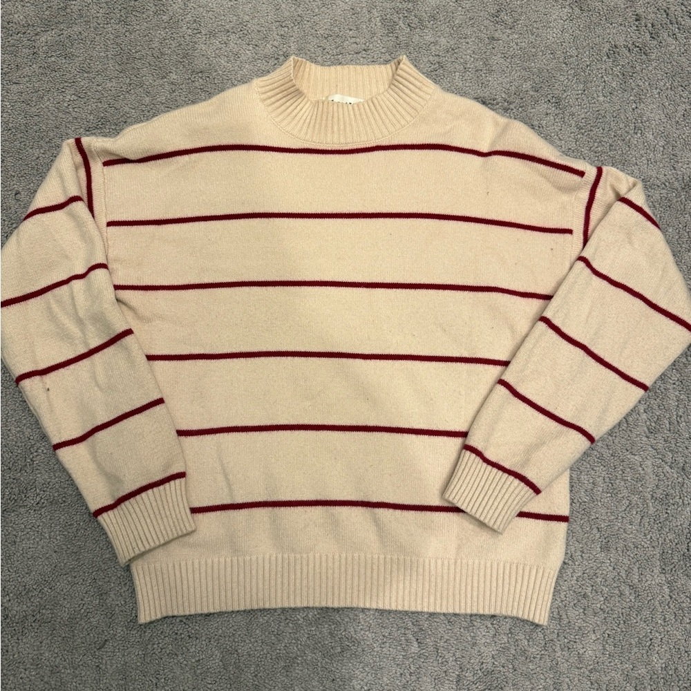 Striped Cream and Red Women's Sweater